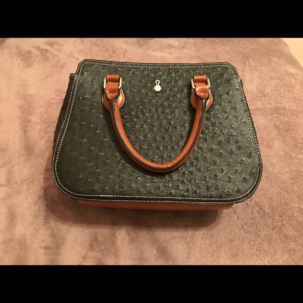 NEW London Fog Ostrich Print Satchel Purse Bag - Picture 4 of 6